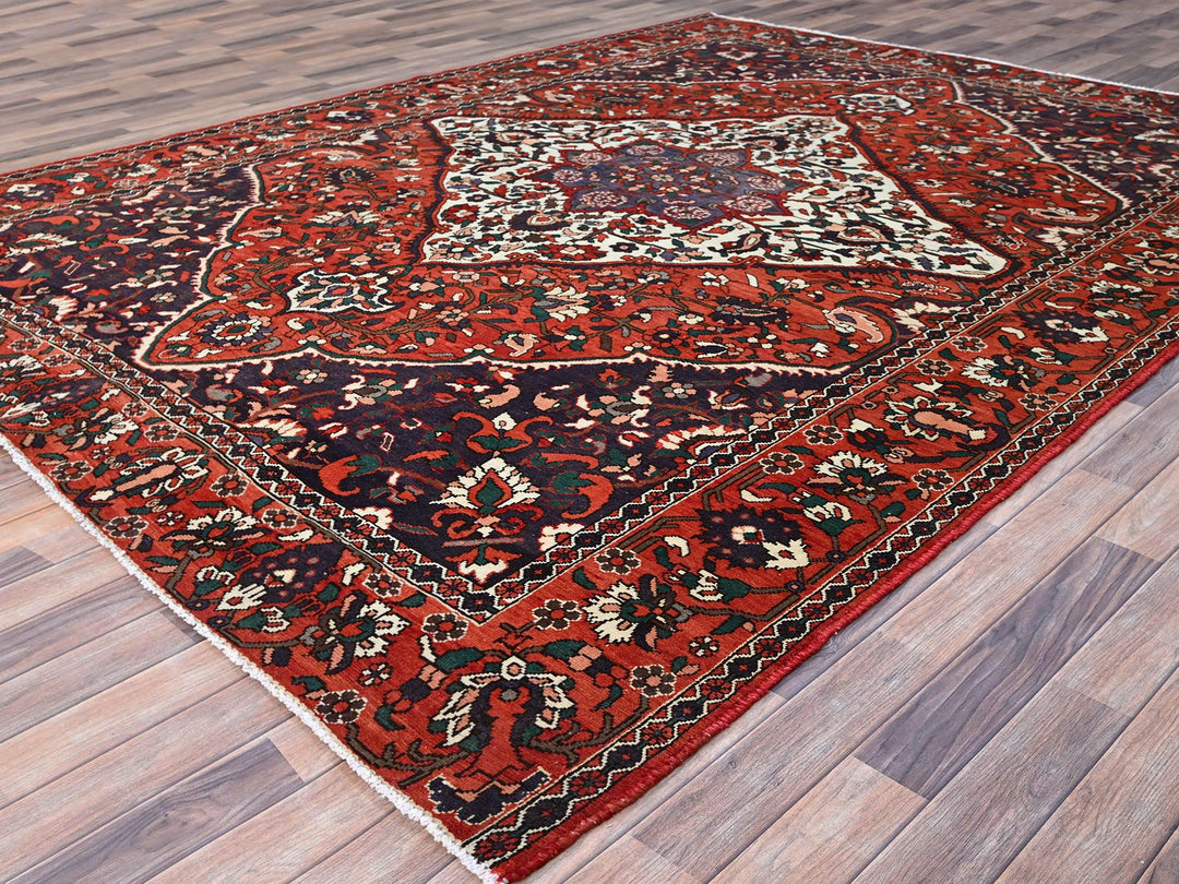 8'7" x 11'2" Vintage Hand Knotted Red Wool Rectangle Oriental Rug - MOA10286618