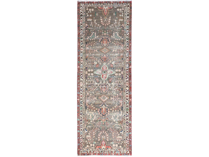 3'3" x 9'5" Vintage Hand Knotted Brown Wool Runner Oriental Rug - MOA10286638