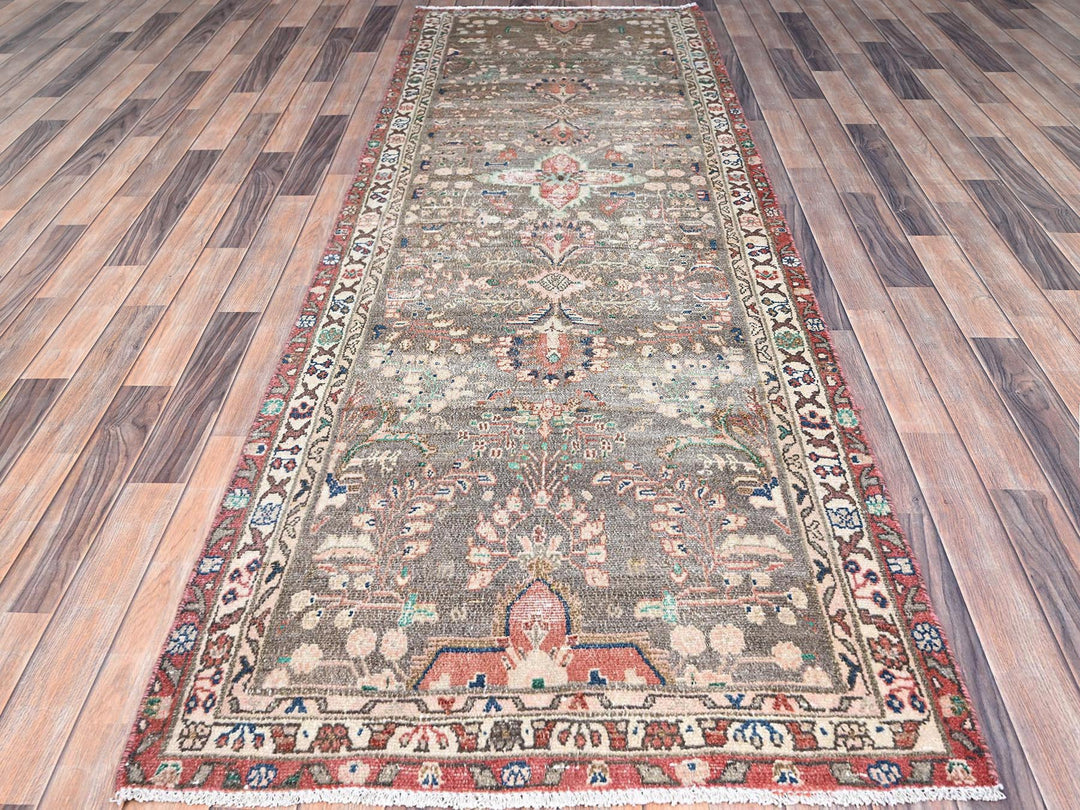 3'3" x 9'5" Vintage Hand Knotted Brown Wool Runner Oriental Rug - MOA10286638
