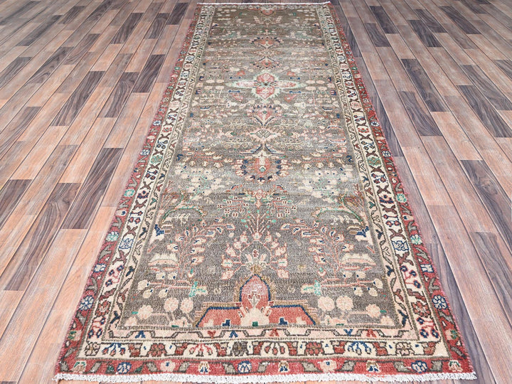 3'3" x 9'5" Vintage Hand Knotted Brown Wool Runner Oriental Rug - MOA10286638