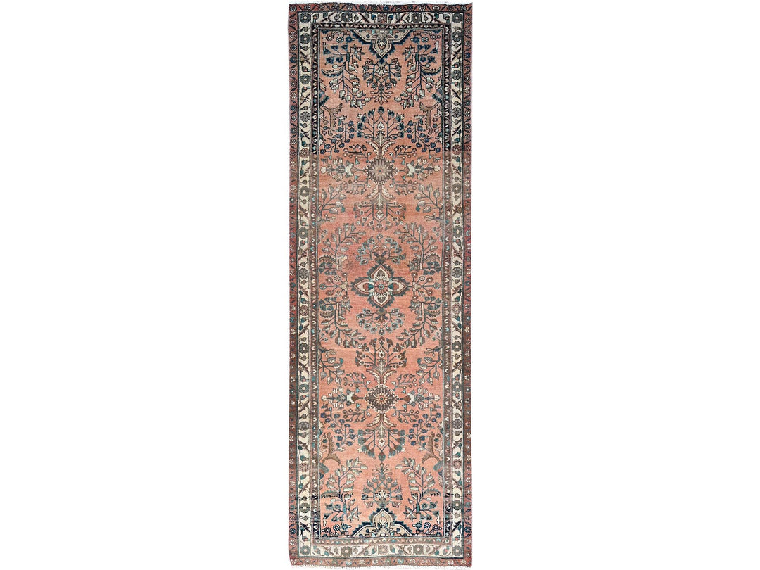 3'5" x 10'2" Vintage Hand Knotted Red Wool Runner Oriental Rug - MOA10286642