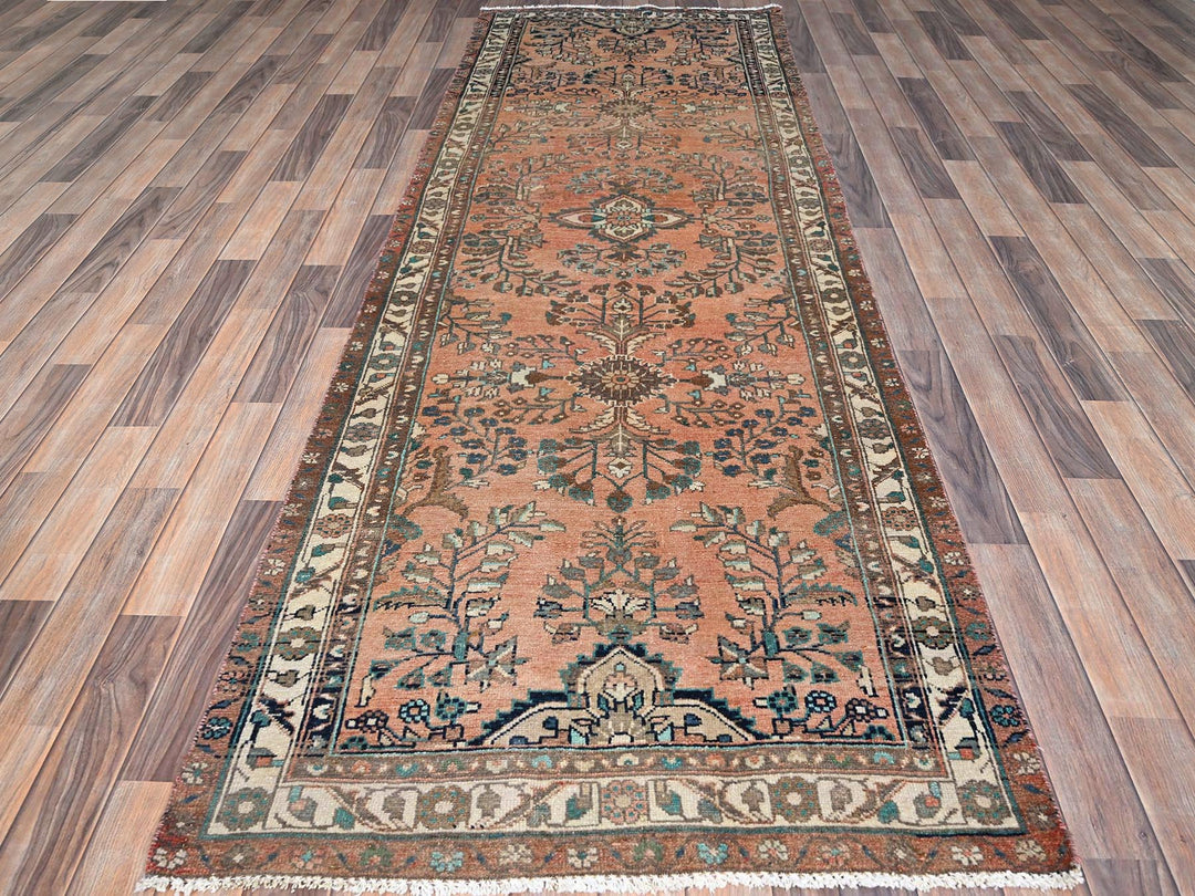 3'5" x 10'2" Vintage Hand Knotted Red Wool Runner Oriental Rug - MOA10286642