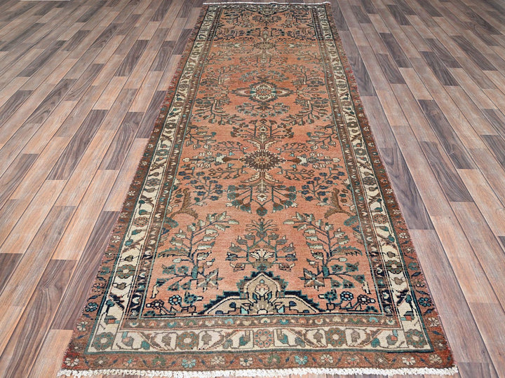 3'5" x 10'2" Vintage Hand Knotted Red Wool Runner Oriental Rug - MOA10286642