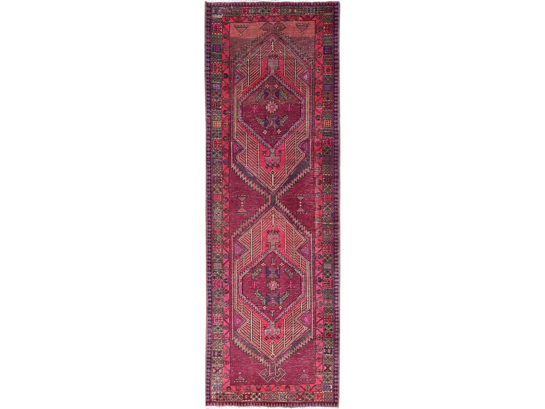 3'8" x 10'10" Vintage Hand Knotted Pink Wool Runner Oriental Rug - MOA10286660