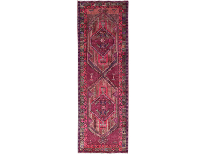 3'8" x 10'10" Vintage Hand Knotted Pink Wool Runner Oriental Rug - MOA10286660