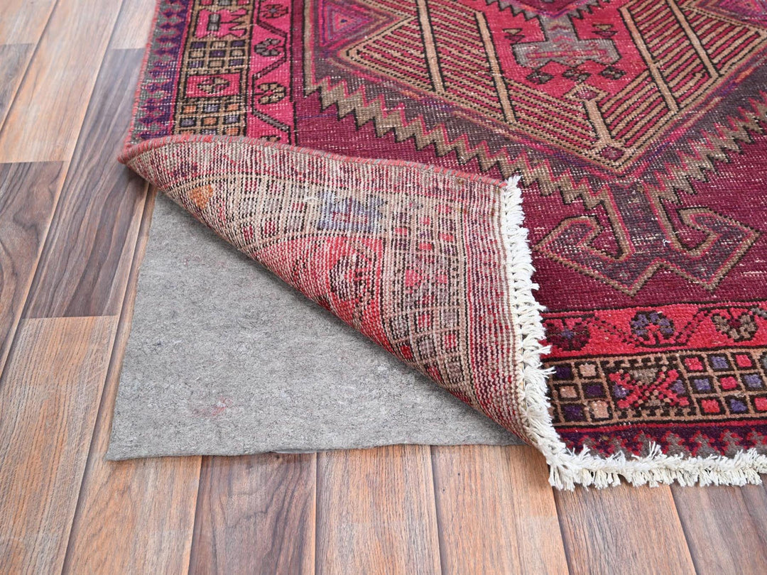 3'8" x 10'10" Vintage Hand Knotted Pink Wool Runner Oriental Rug - MOA10286660