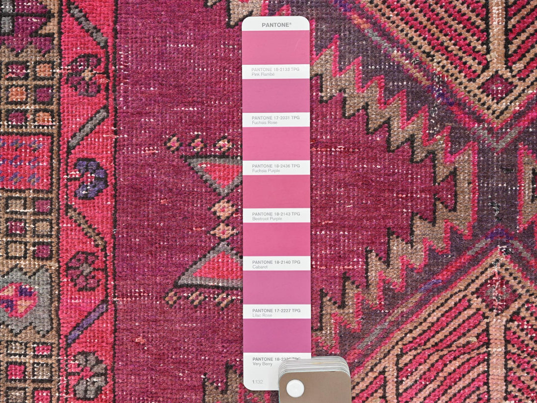 3'8" x 10'10" Vintage Hand Knotted Pink Wool Runner Oriental Rug - MOA10286660