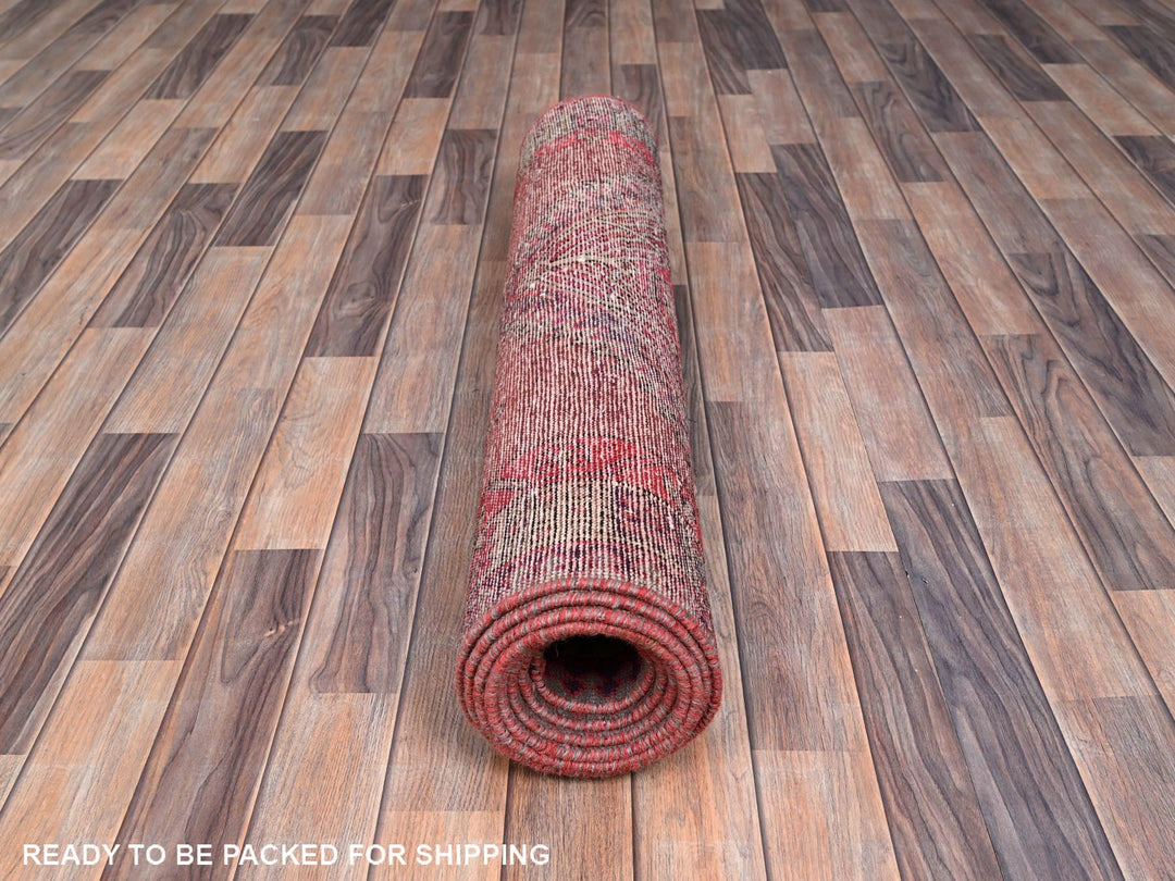 3'8" x 10'10" Vintage Hand Knotted Pink Wool Runner Oriental Rug - MOA10286660