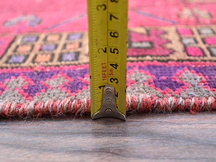 3'8" x 10'10" Vintage Hand Knotted Pink Wool Runner Oriental Rug - MOA10286660