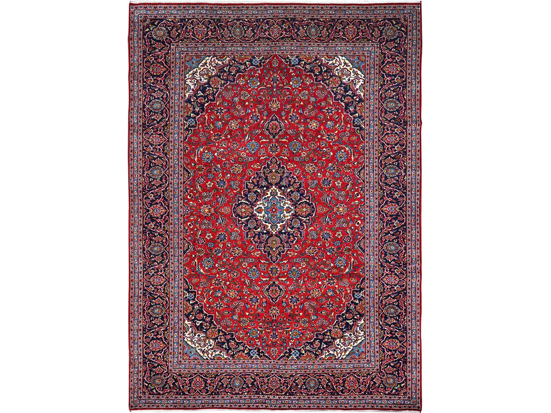 9'5" x 13'0" Vintage Hand Knotted Red Wool Rectangle Oriental Rug - MOA10286699