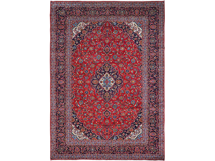 9'5" x 13'0" Vintage Hand Knotted Red Wool Rectangle Oriental Rug - MOA10286699