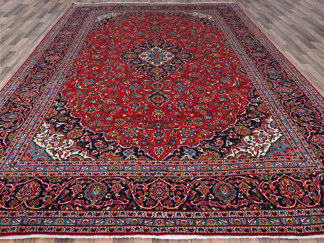 9'5" x 13'0" Vintage Hand Knotted Red Wool Rectangle Oriental Rug - MOA10286699