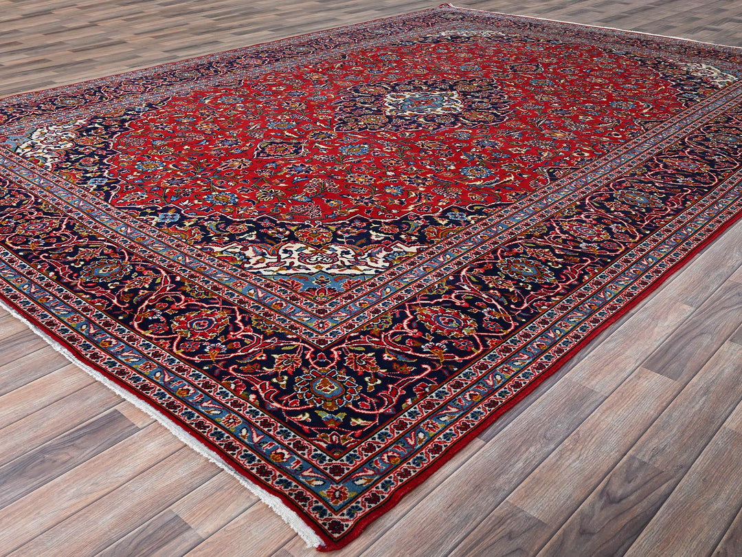 9'5" x 13'0" Vintage Hand Knotted Red Wool Rectangle Oriental Rug - MOA10286699