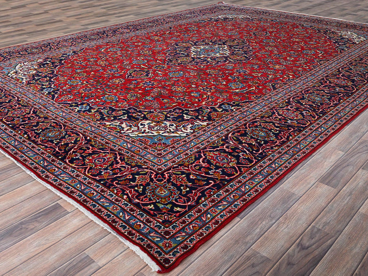 9'5" x 13'0" Vintage Hand Knotted Red Wool Rectangle Oriental Rug - MOA10286699