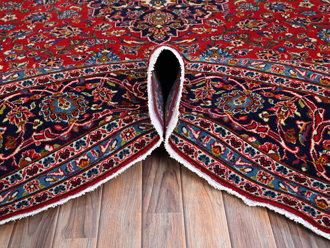 9'5" x 13'0" Vintage Hand Knotted Red Wool Rectangle Oriental Rug - MOA10286699