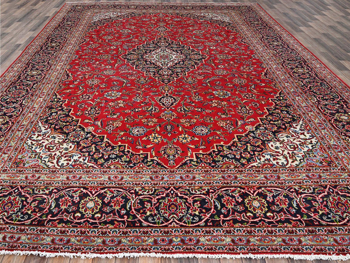 9'10" x 13'1" Vintage Hand Knotted Red Wool Rectangle Oriental Rug - MOA10286700
