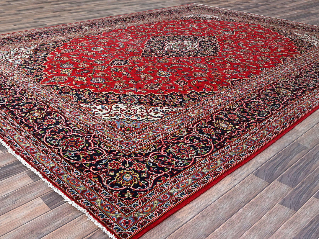 9'10" x 13'1" Vintage Hand Knotted Red Wool Rectangle Oriental Rug - MOA10286700