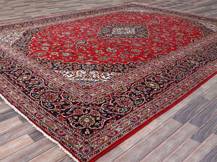 9'10" x 13'1" Vintage Hand Knotted Red Wool Rectangle Oriental Rug - MOA10286700