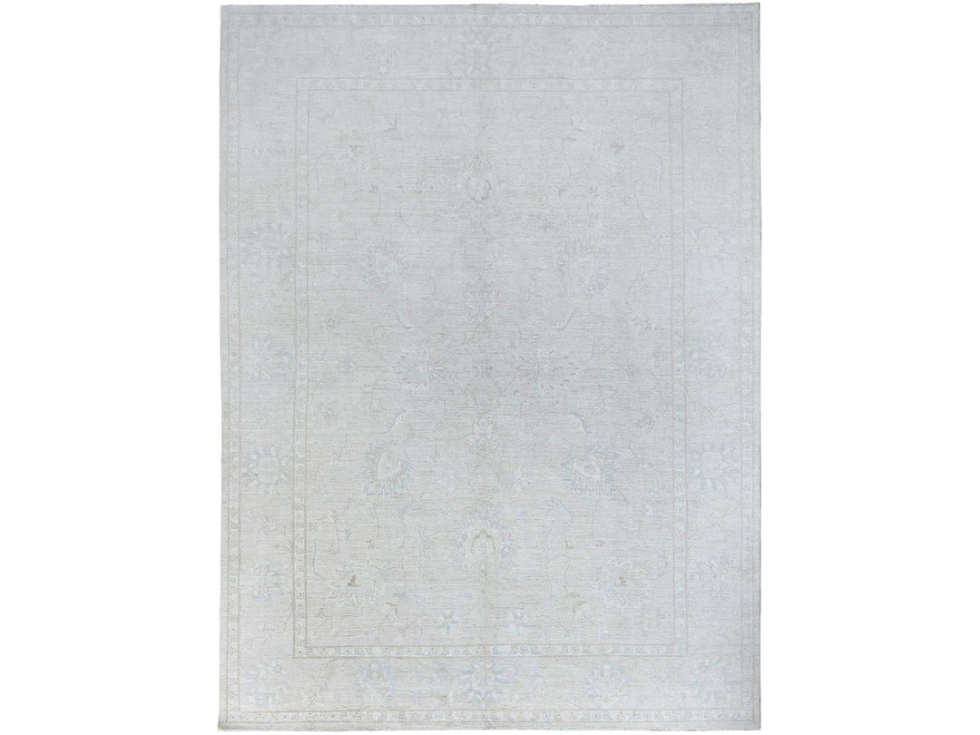 9'10" x 13'10" New Hand Knotted Ivory Wool Rectangle Oriental Rug - MOA10286706