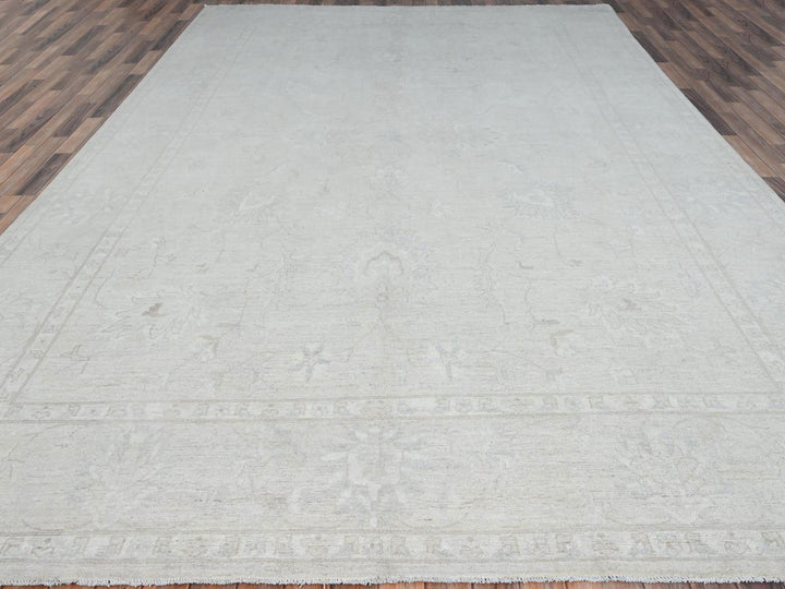 9'10" x 13'10" New Hand Knotted Ivory Wool Rectangle Oriental Rug - MOA10286706