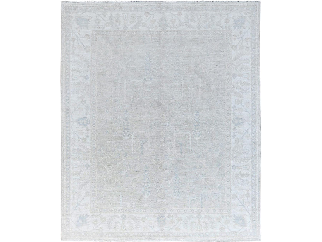 8'1" x 9'7" New Hand Knotted Ivory Wool Rectangle Oriental Rug - MOA10286708