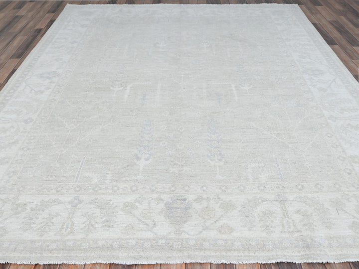 8'1" x 9'7" New Hand Knotted Ivory Wool Rectangle Oriental Rug - MOA10286708