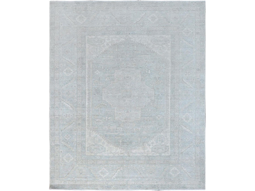8'1" x 9'11" New Hand Knotted Grey Wool Rectangle Oriental Rug - MOA10286709