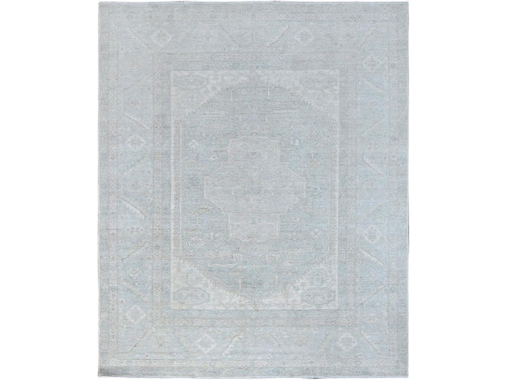8'1" x 9'11" New Hand Knotted Grey Wool Rectangle Oriental Rug - MOA10286709