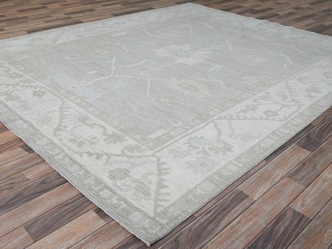 7'11" x 9'8" New Hand Knotted Ivory Wool Rectangle Oriental Rug - MOA10286710