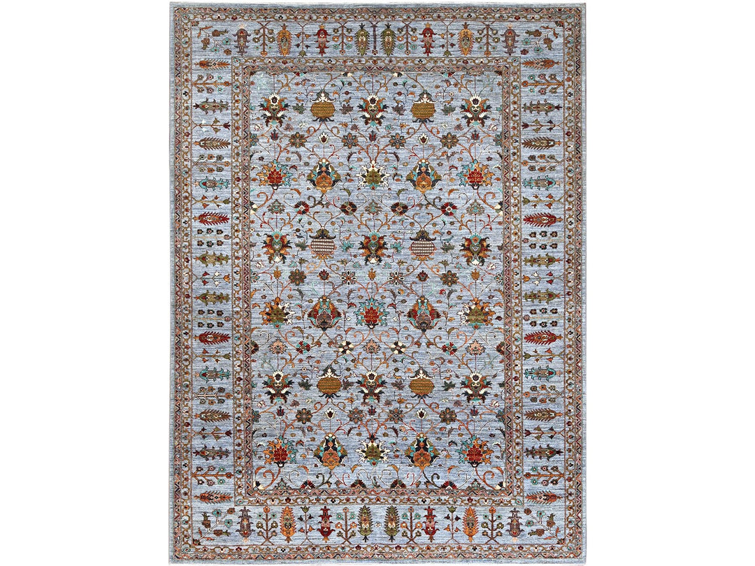 9'2" x 12'4" New Hand Knotted Grey Wool Rectangle Oriental Rug - MOA10286715