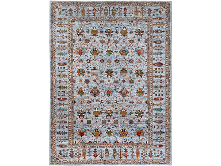 9'2" x 12'4" New Hand Knotted Grey Wool Rectangle Oriental Rug - MOA10286715