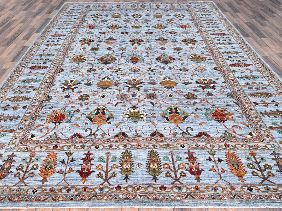 9'2" x 12'4" New Hand Knotted Grey Wool Rectangle Oriental Rug - MOA10286715