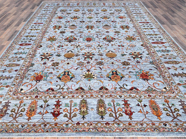 9'2" x 12'4" New Hand Knotted Grey Wool Rectangle Oriental Rug - MOA10286715