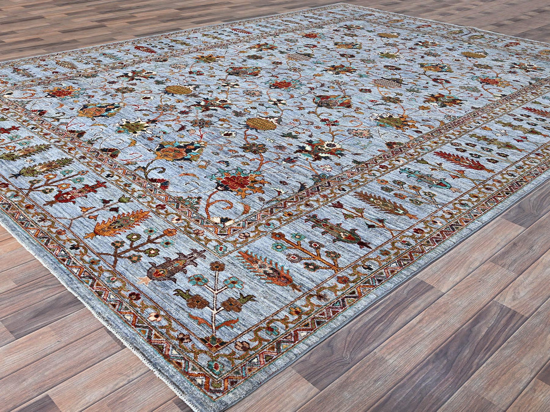 9'2" x 12'4" New Hand Knotted Grey Wool Rectangle Oriental Rug - MOA10286715