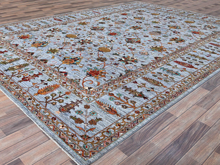 9'2" x 12'4" New Hand Knotted Grey Wool Rectangle Oriental Rug - MOA10286715