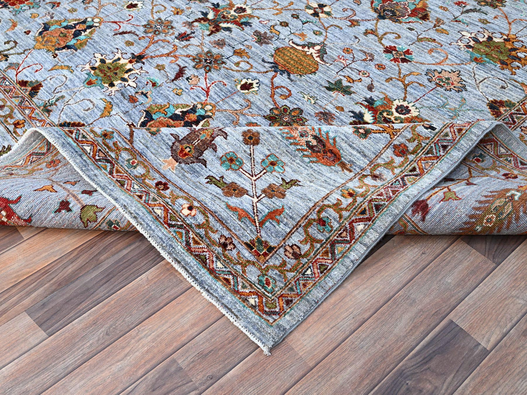 9'2" x 12'4" New Hand Knotted Grey Wool Rectangle Oriental Rug - MOA10286715