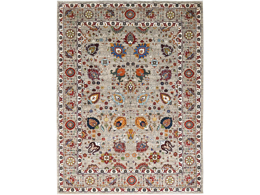 8'10" x 11'7" New Hand Knotted Grey Wool Rectangle Oriental Rug - MOA10286716