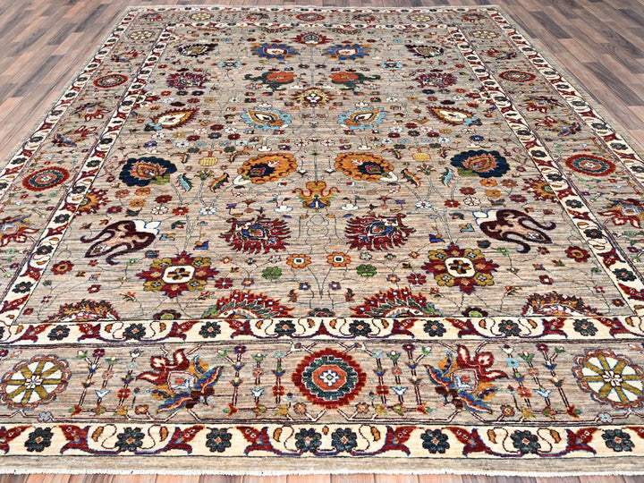 8'10" x 11'7" New Hand Knotted Grey Wool Rectangle Oriental Rug - MOA10286716