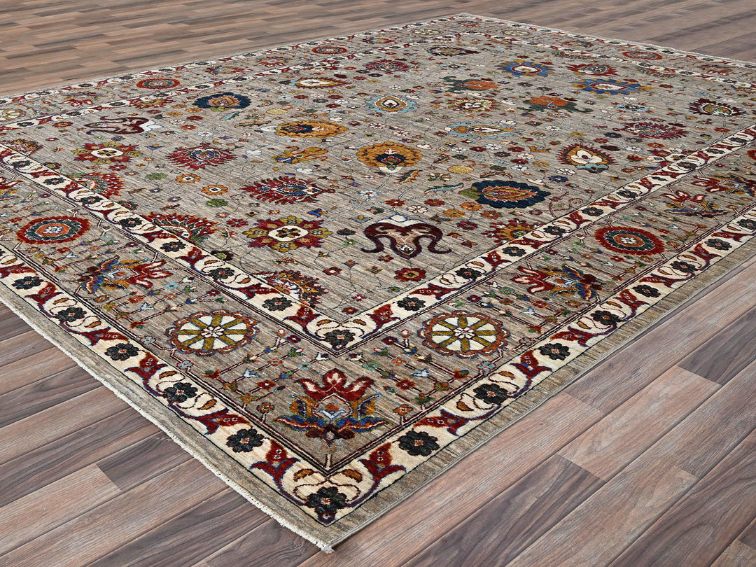 8'10" x 11'7" New Hand Knotted Grey Wool Rectangle Oriental Rug - MOA10286716