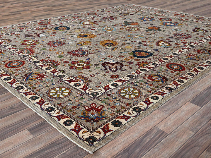 8'10" x 11'7" New Hand Knotted Grey Wool Rectangle Oriental Rug - MOA10286716