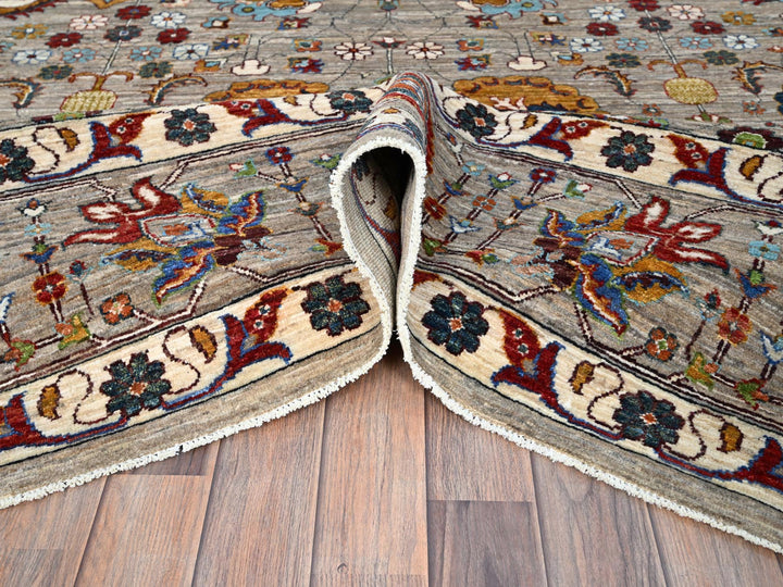 8'10" x 11'7" New Hand Knotted Grey Wool Rectangle Oriental Rug - MOA10286716