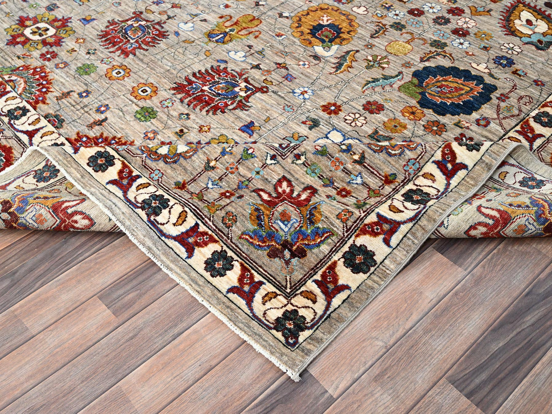 8'10" x 11'7" New Hand Knotted Grey Wool Rectangle Oriental Rug - MOA10286716