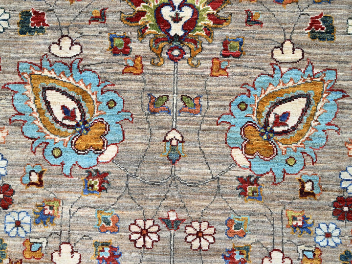 8'10" x 11'7" New Hand Knotted Grey Wool Rectangle Oriental Rug - MOA10286716