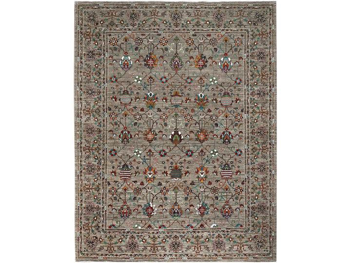9'1" x 12'2" New Hand Knotted Grey Wool Rectangle Oriental Rug - MOA10286720