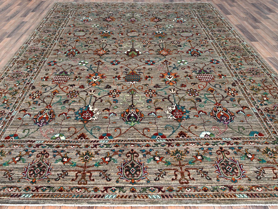 9'1" x 12'2" New Hand Knotted Grey Wool Rectangle Oriental Rug - MOA10286720