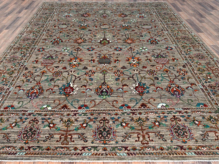 9'1" x 12'2" New Hand Knotted Grey Wool Rectangle Oriental Rug - MOA10286720
