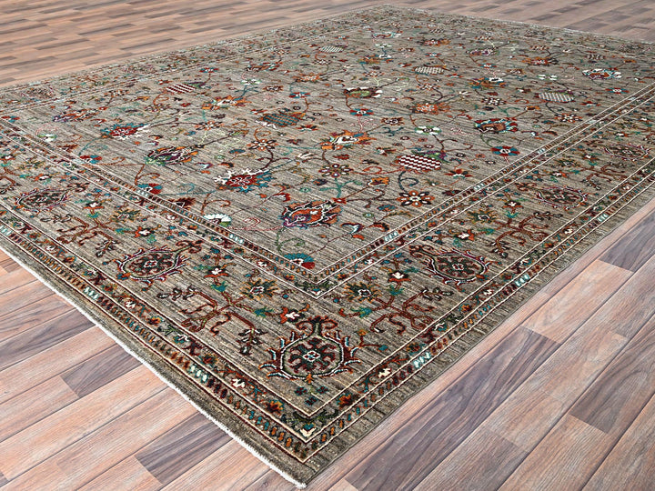 9'1" x 12'2" New Hand Knotted Grey Wool Rectangle Oriental Rug - MOA10286720