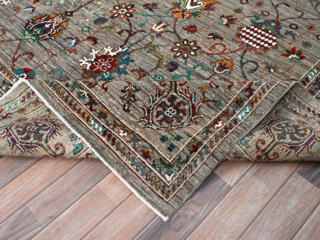 9'1" x 12'2" New Hand Knotted Grey Wool Rectangle Oriental Rug - MOA10286720