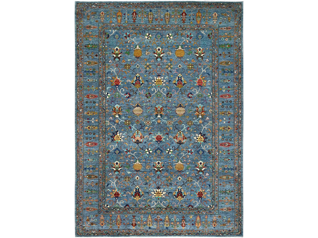9'2" x 12'8" New Hand Knotted Blue Wool Rectangle Oriental Rug - MOA10286731