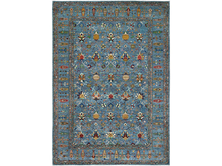 9'2" x 12'8" New Hand Knotted Blue Wool Rectangle Oriental Rug - MOA10286731